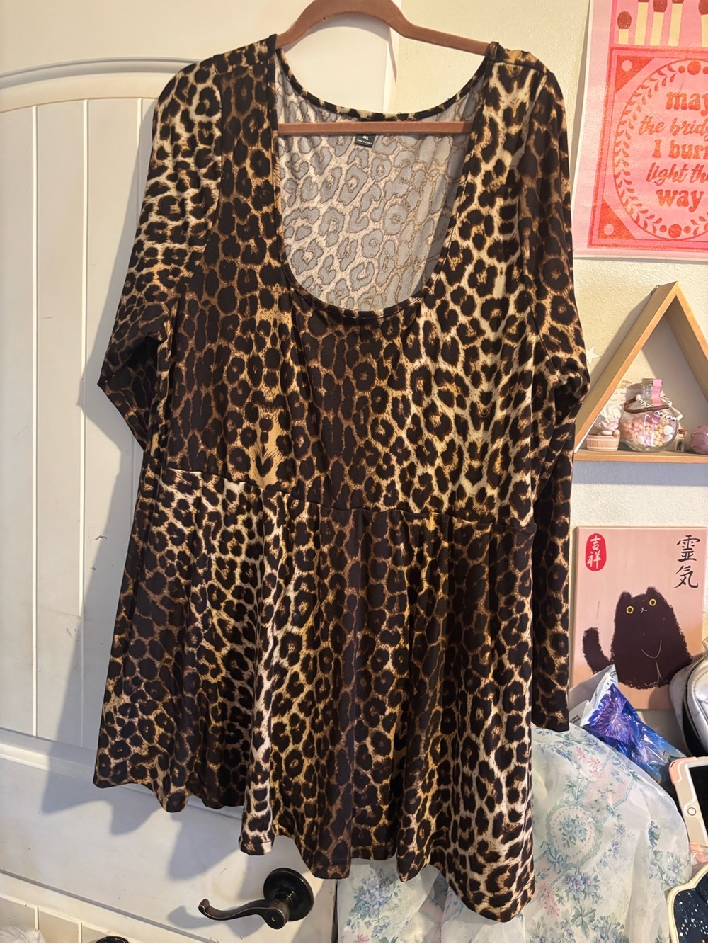 SHEIN Leopard Print Scoop Neck Mini Skater Dress
